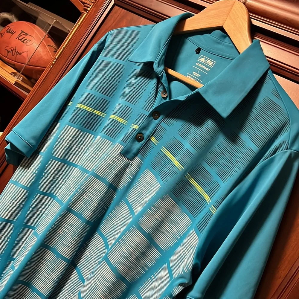 Like New Adidas ClimaCool Soft, uniquely designed lined multicolored Golf Polo! - Picture 3 of 6